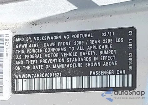 2012 Volkswagen Eos Komfort из США, поврежденный, VIN WVWBW7AH8CV001621